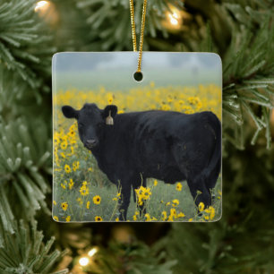 Black Calf in a Field of Sunflowers Keramikornament