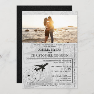Black California Passport Wedding Einladung
