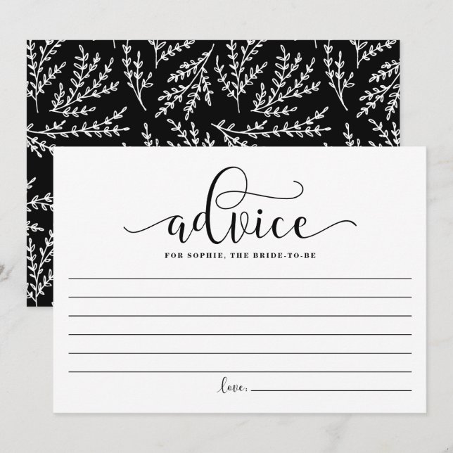 Black Calligraphy Adivce für die Braut Hinweiskarte (Vorne/Hinten)