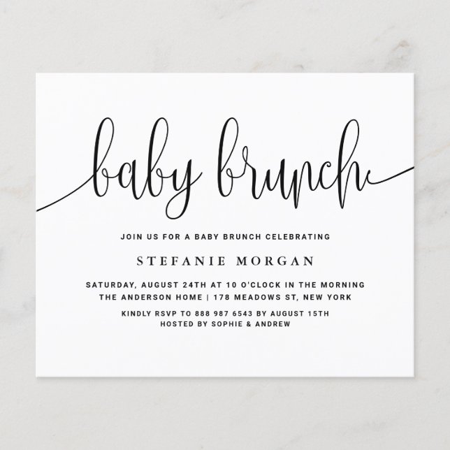Black Calligraphy Baby Brunch Einladung (Vorderseite)