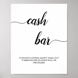 Black Calligraphy Cash Bar Sign Poster