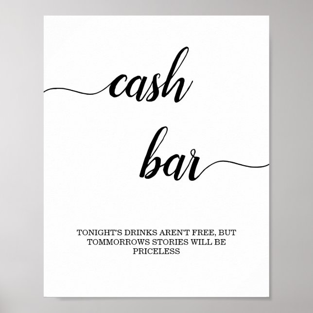 Black Calligraphy Cash Bar Sign Poster (Vorne)