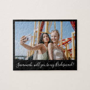 Black Calligraphy Custom Foto Bridesmaid Vorschlag Puzzle