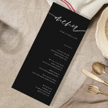 Black Calligraphy Elegante Wedding Menu Cards Menükarte<br><div class="desc">Rustikale Black Calligraphy Elegante Wedding Menu Cards Minimalistische Wedding Menu Cards | Moderne Speisekarte,  Abendmenü für Hochzeiten,  rustikales Buffet zum Hochzeitsessen und Getränkekarte,  einfache kalligraphische rustikale Hochzeitsmenüs,  rustikales Hochzeitsmenü,  Menü für Hochzeitstische</div>