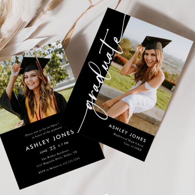 Black Calligraphy Graduate Graduate Party Einladung (Von Creator hochgeladen)