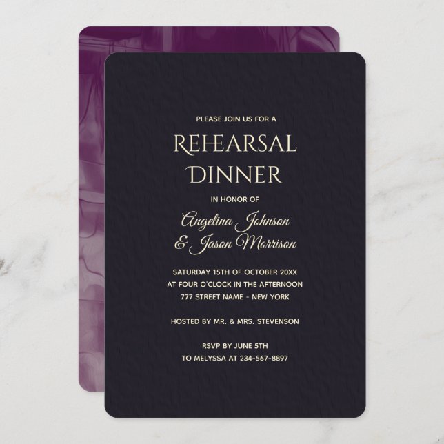 Black Calligraphy Probe Dinner Einladung (Vorne/Hinten)