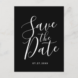 Black Calligraphy Save the Date Wedding Postcard Postkarte