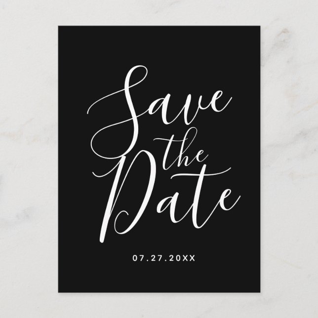 Black Calligraphy Save the Date Wedding Postcard Postkarte (Vorderseite)