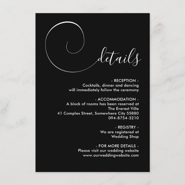 Black Calligraphy Script-Einschließungskarte Begleitkarte (Vorderseite)