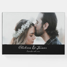 Black Calligraphy Script Foto Wedding Gästebuch