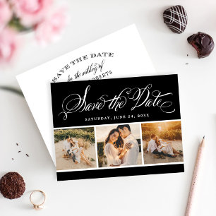 Black Calligraphy Script Wedding Foto Collage Save The Date