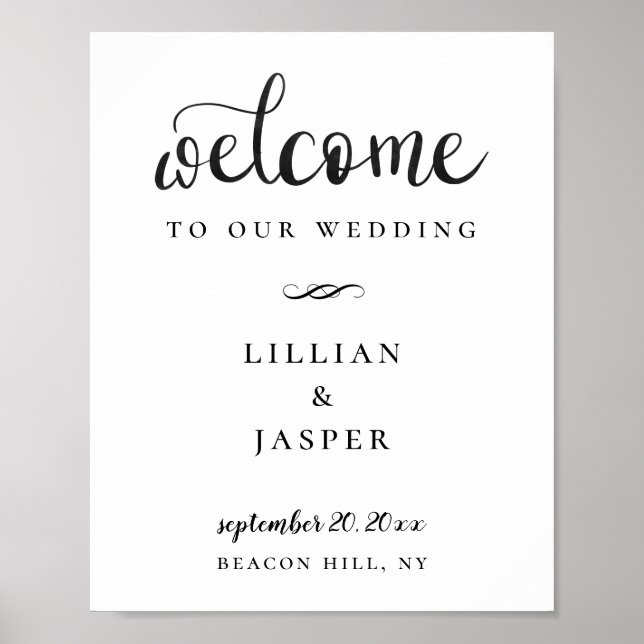 Black Calligraphy Script Wedding Welcome Sign Poster (Vorne)