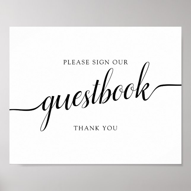 Black Calligraphy "Sign our Guestbook" Zeichen Poster (Vorne)