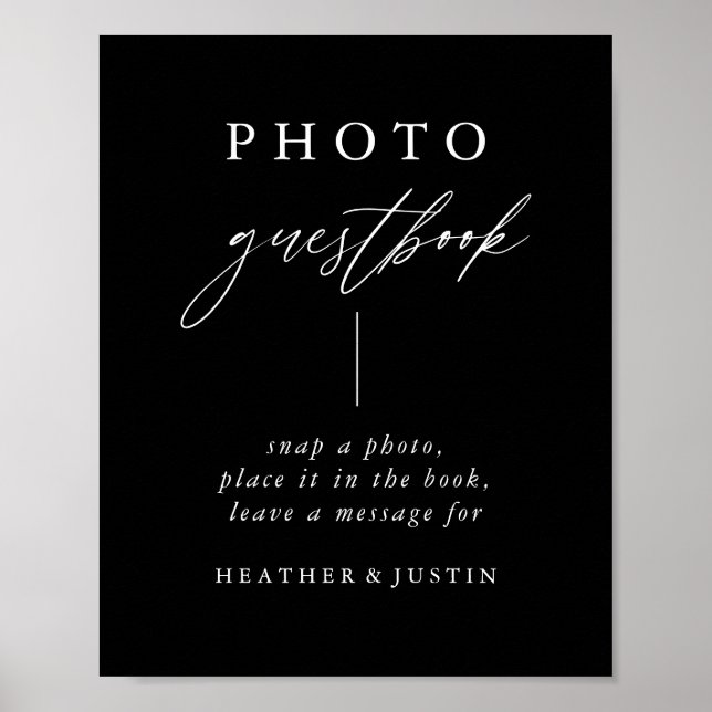 Black Calligraphy Wedding Foto Guestbook Sign Poster (Vorne)
