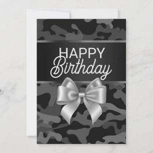 Black Camouflage & Bow Happy Birthday Card Einladung