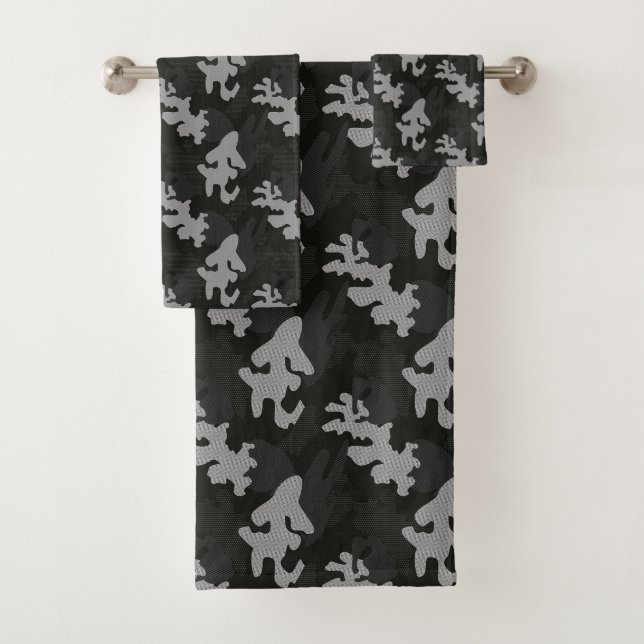 Black Camouflage Pattern Badhandtuch Set (Insitu)