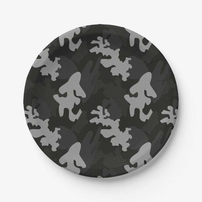 Black Camouflage Pattern Pappteller (Vorderseite)