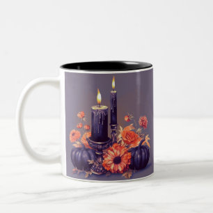 Black Candles Pumpkins Creepy Spooky Fun Halloween Zweifarbige Tasse
