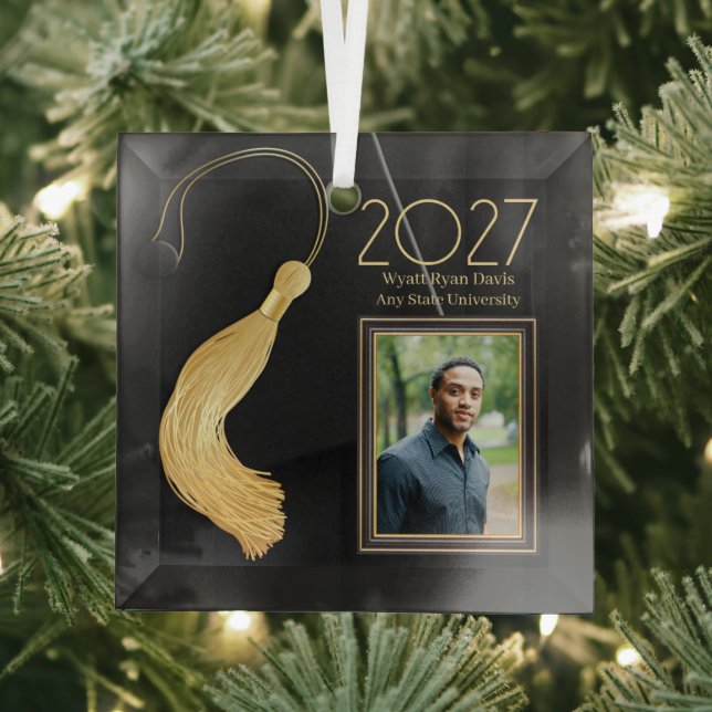 Black Cap and Gown mit Gold Tassel Ornament Aus Glas (Insitu)