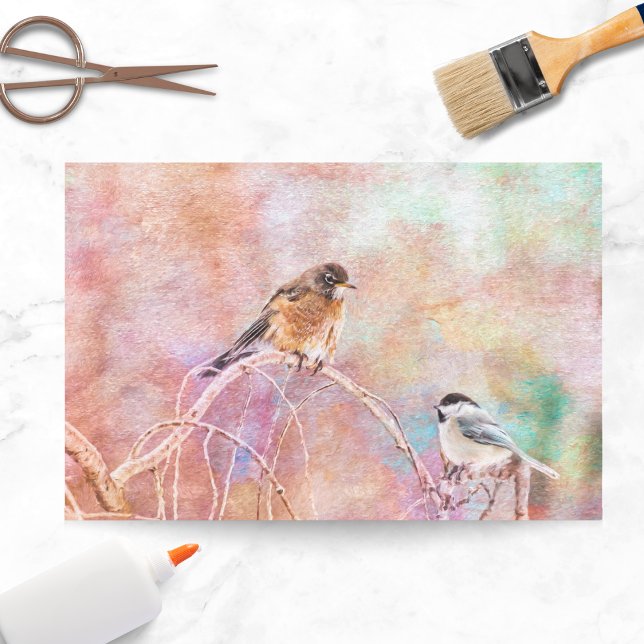 Black Cap Chickadee und Robin Hangout Seidenpapier (Von Creator hochgeladen)