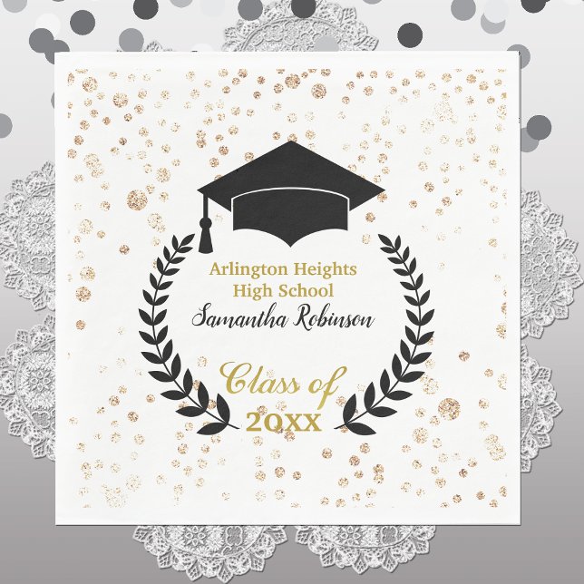 Black Cap und Laurel Graduation Party Napkins Serviette (Von Creator hochgeladen)