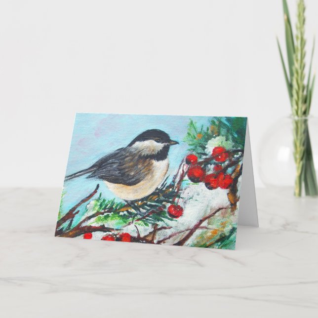 Black Capped Adorable Chickadee Winter Geburtstag Karte (Vorderseite)