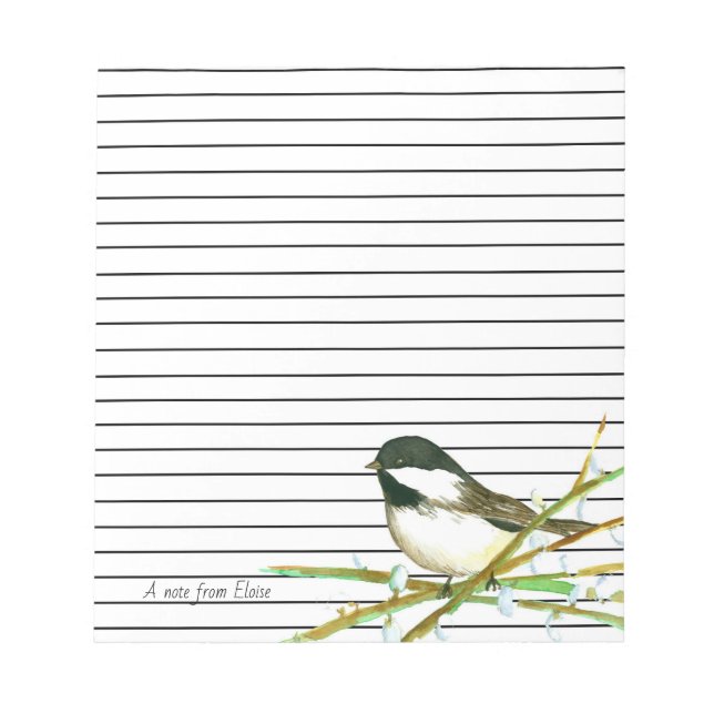 Black Capped Chickadee Bird Individuelle Name Line Notizblock (Vorderseite)