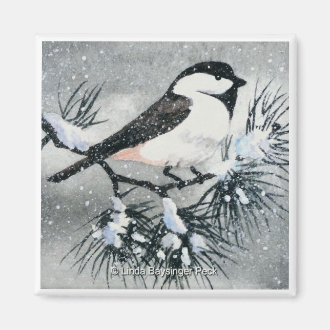 Black Capped Chickadee Bird Square Magnet (Vorne)