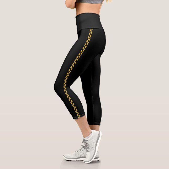 Black Capri Leggings with Bold Gold Side Stripe (Links)