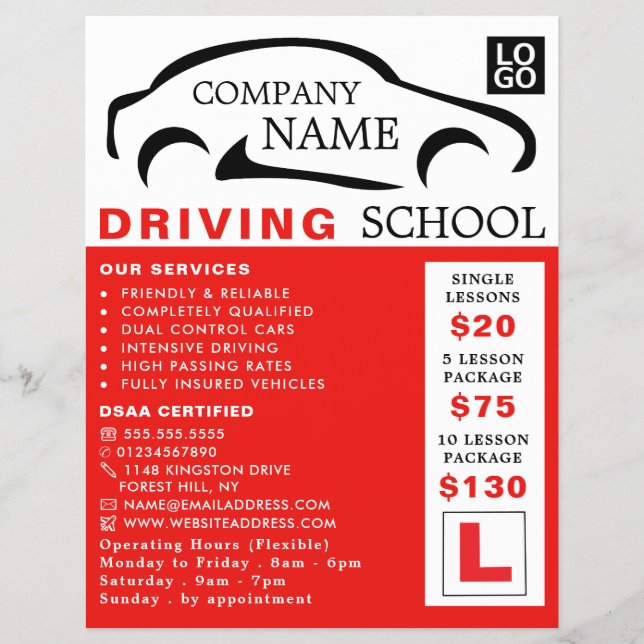 Black Car Logo, Driving School, Instructor Advert Flyer (Vorne)
