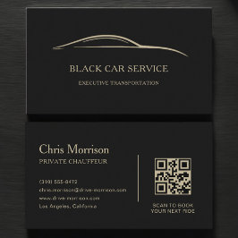 Black Car Service QR Code Schwarz & Gold Visitenkarte