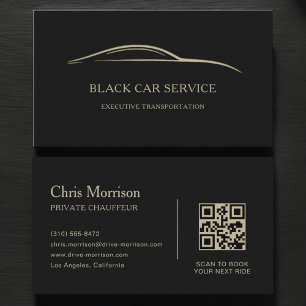 Black Car Service QR Code Schwarz & Gold Visitenkarte