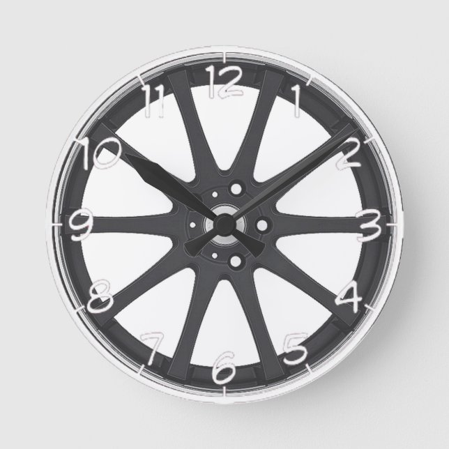 "Black Car Wheels" Design-Wanduhren Runde Wanduhr (Vorderseite)