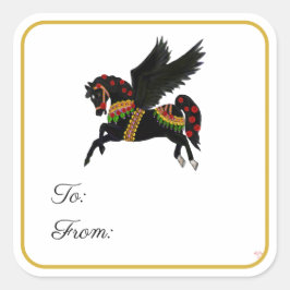 Black Carousel Pegasus Gift Label Sticker