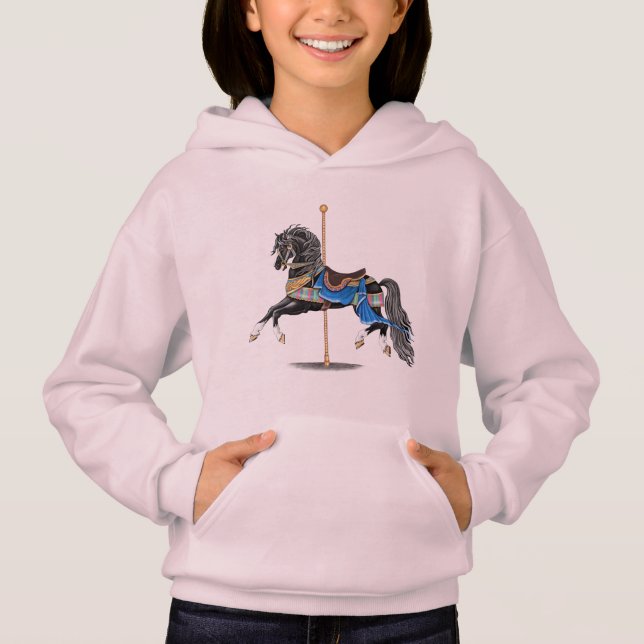 Black Carousel Pferd Hoodie (Vorderseite)