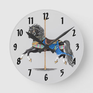 Black Carousel Pferd Runde Wanduhr