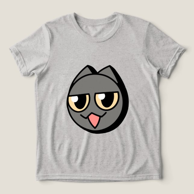 Black Cartoon Cat Tri-Blend Shirt (Design Vorderseite)