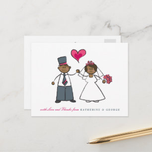 Black Cartoon Couple Mr & Mrs Wedding Vielen Dank Postkarte