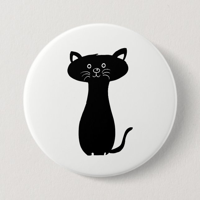Black Cartoon Kitty Button (Vorderseite)