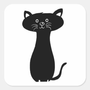 Black Cartoon Kitty Quadratischer Aufkleber