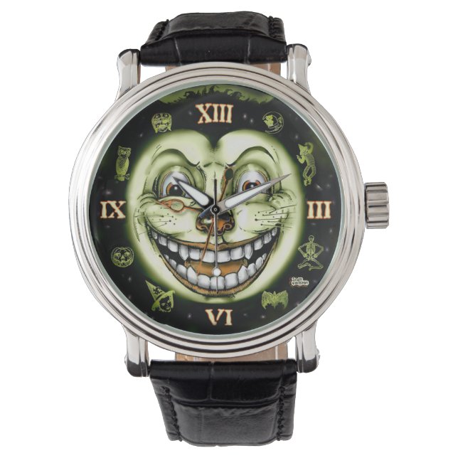Black Cat 13 Clock Halloween Armbanduhr (Vorderseite)