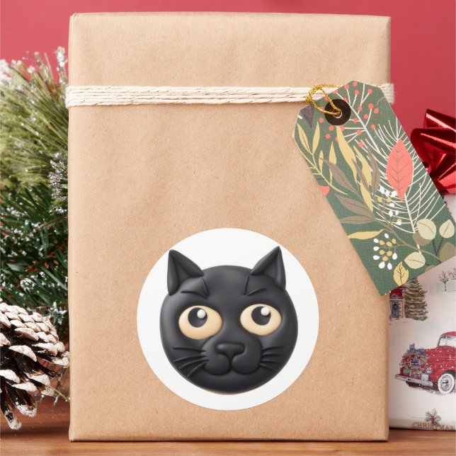 Black Cat 3D Inspiriert Runder Aufkleber (Feiertag)