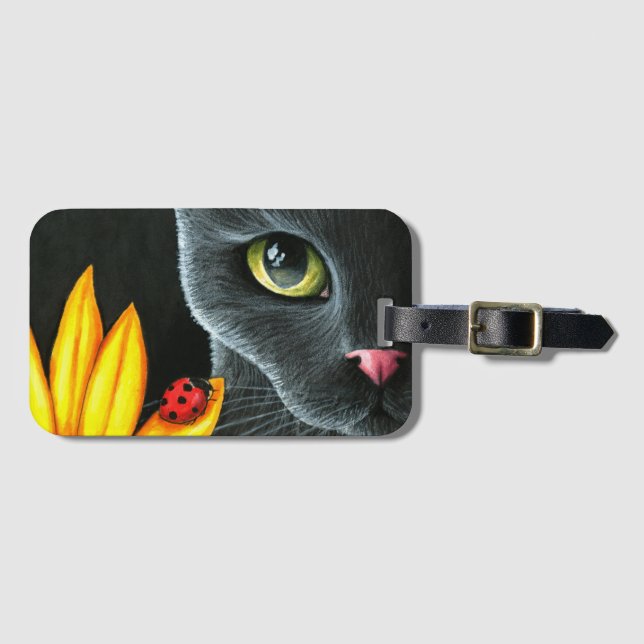 Black Cat 510 ladybug-gelbe Blume Gepäckanhänger (Vorderseite (Horizontal))