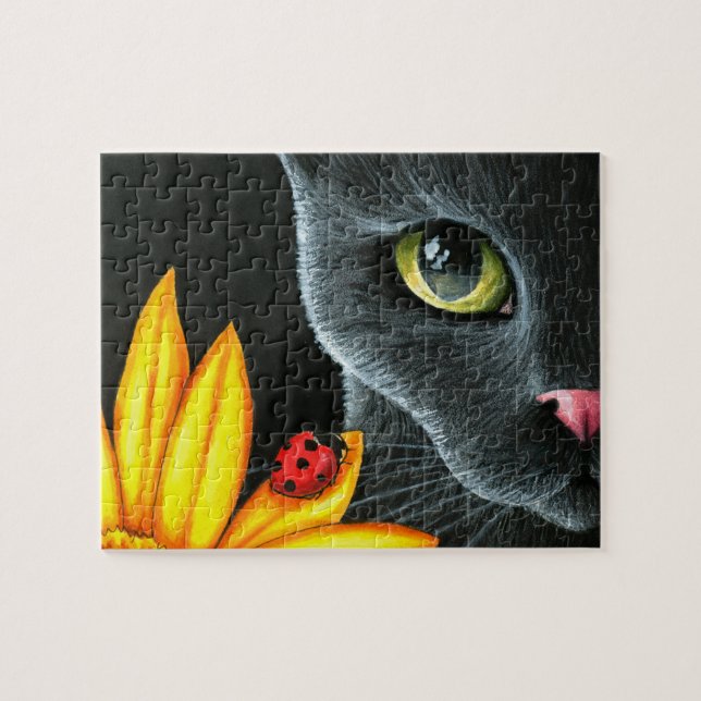 Black Cat 510 ladybug-gelbe Blume Puzzle (Horizontal)