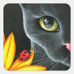 Black Cat 510 ladybug-gelbe Blume Quadratischer Aufkleber