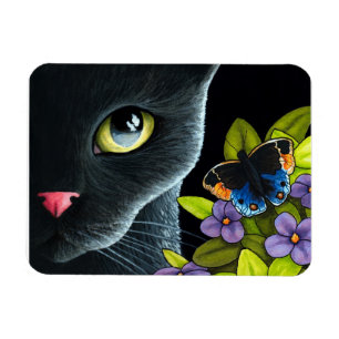 Black Cat 557 Blauer Schmetterling Blume Magnet