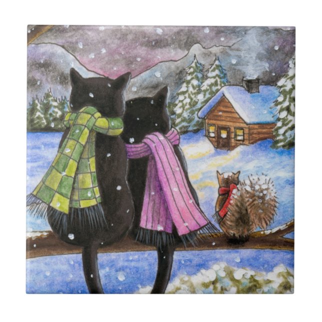 Black Cat 585 Winterschnee Eichhörnchen Fliese (Vorderseite)