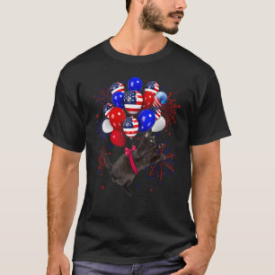 Black Cat American Flag Ballon Feuerwerk 4. J T-Shirt