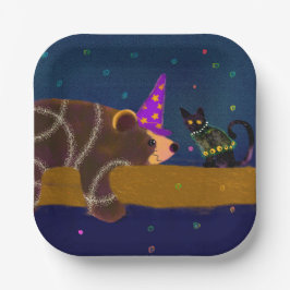 Black Cat and Bär Halloween Paper Plate Pappteller
