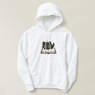Black Cat and Book Embroidered Comfort Colors Tee, Hoodie